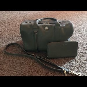 Tory Burch Robinson Leather Satchel French Gray